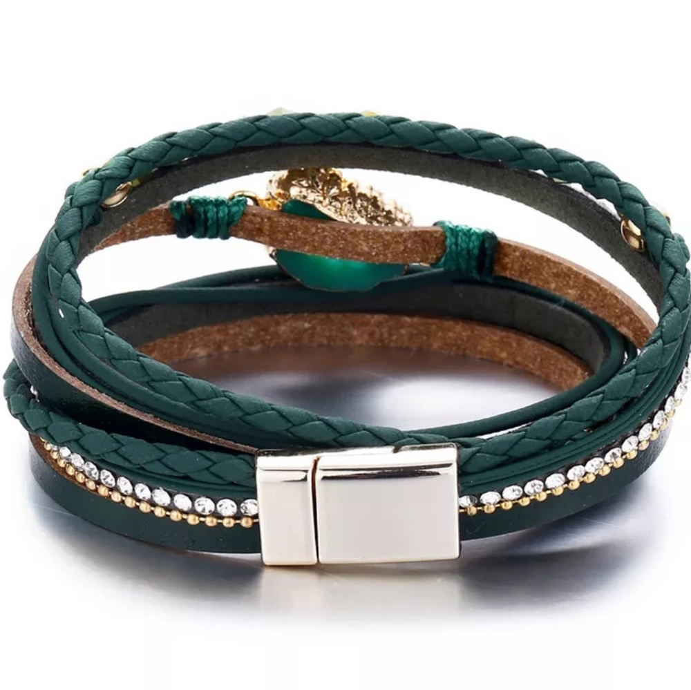 🆕️Boho Green agate stone leather bracelet - Picture 2 of 5